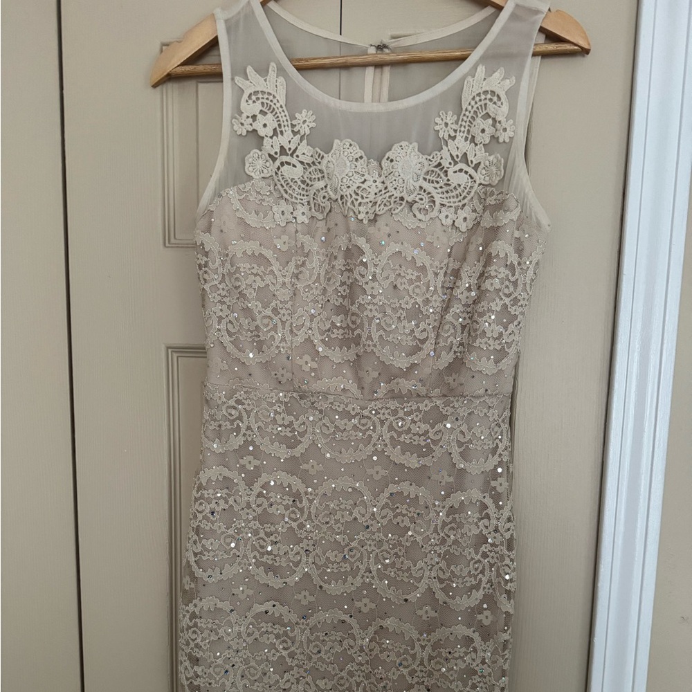 City Studio Cream Embellished Lace Knee length Dress Size 5 Junior